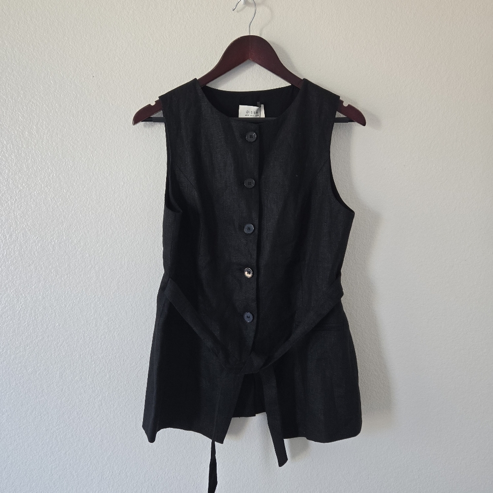 NWT DISSH Alessia Linen Vest Top in Black Size 6 US Tailored Longline Lined - Picture 8 of 16